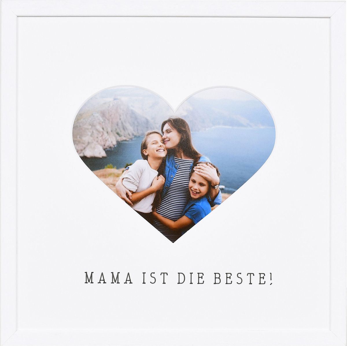 Marco de fotos con recorte de corazón para mamá en color blanco